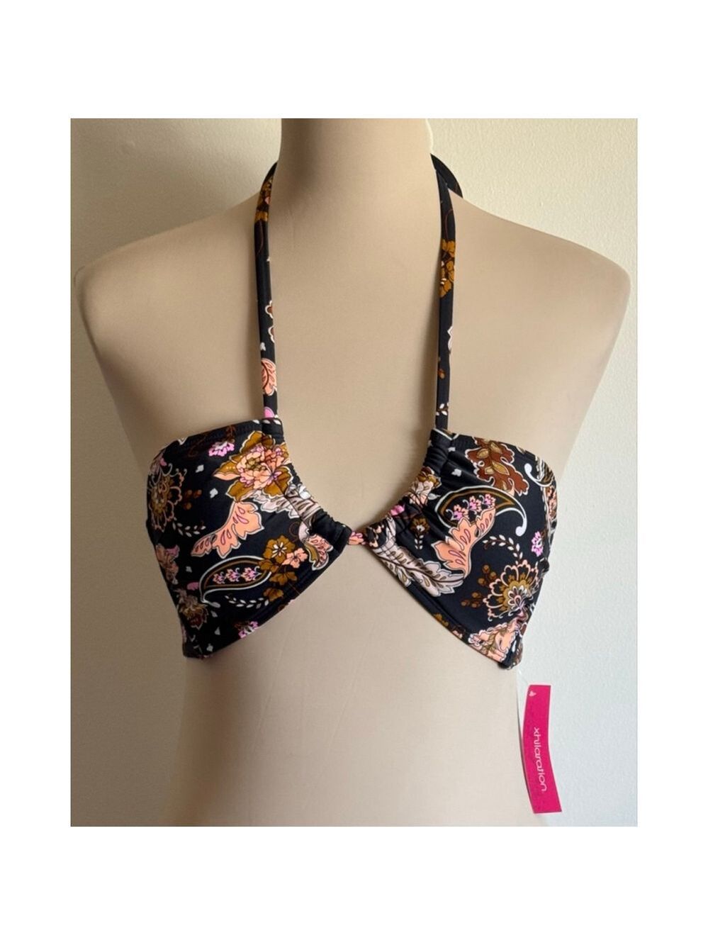 Women's Xhilaration Dark Gray Floral Halter Bikini Tops XS(00), M(4-6)